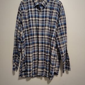 Peter Millar Casual Blue Plaid Button Down Shirt